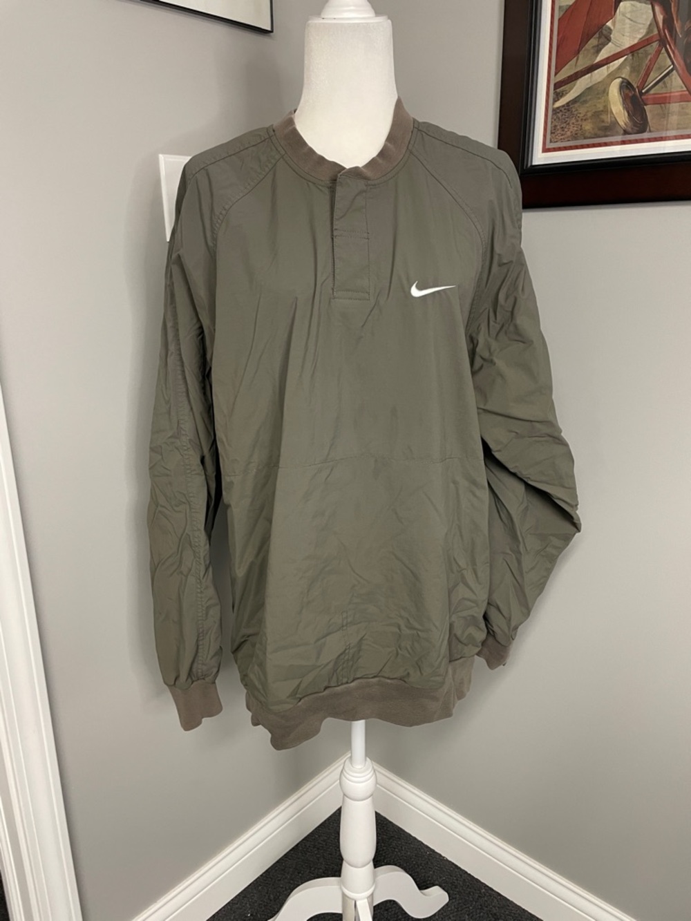 Nike Golf Pullover Windbreaker Sweater Mens Large Green Nylon 1/4 Button Front